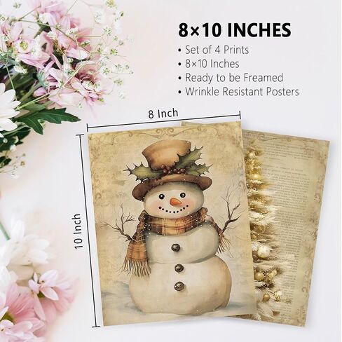YQDEJ Vintage Christmas Santa Bow Bell Wreath Wall Art Prints Set of 4, Pink Christmas Wall Decor for Living Room, 8x10 Inches Unframed in Saudi Arabia