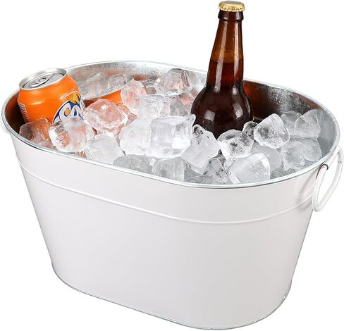 1PC Galvanized Tub Ice Bucket for Parties, Thick Metal Galvanized Drink Buckets, Beverage Tub with Handles, Drink Bucket for Indoor & Outdoor Party (White) in Kuwait