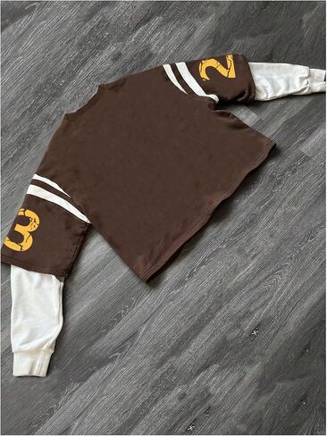Men's Number Graphic Sweatshirts Vintage Hip Hop Striped 2 in 1 Pullover Tops Streetwear in Saudi Arabia