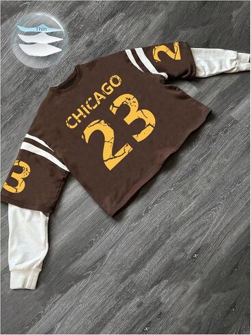 Men's Number Graphic Sweatshirts Vintage Hip Hop Striped 2 in 1 Pullover Tops Streetwear in Saudi Arabia