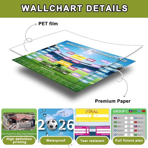 YOFANUP World Cup Schedule 2026 Poster, 2 Pcs Match Schedule, World Cup Merchandise 2026, Soccer Party Decorations, Office Home Football Poster, 23.6x33 inches, Great Gifts for Soccer Fans (A1) in Kuwait