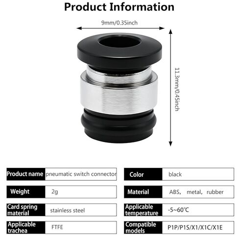 10PCS 3D Printer PTFE Tube Hall Switch Pneumatic Connector for Bambu Lab P1P/P1S/X1/X1C/X1E, 1.75mm Filament Extruder PTFE Feed Tube Connector FDM 3D Printer Accessories Parts in Kuwait