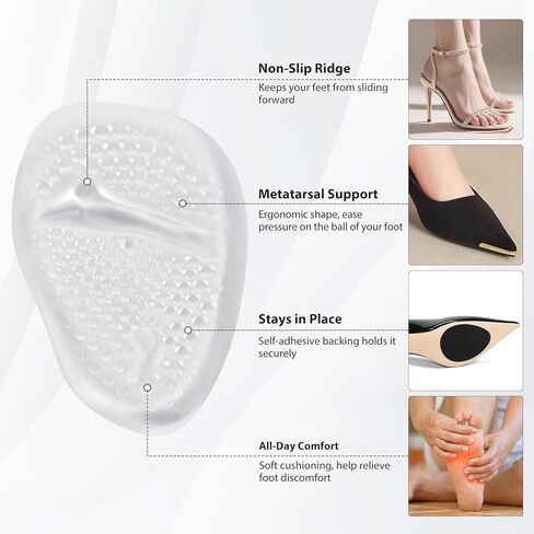 وسادات مشط القدم ومقابض أحذية للكعب - زوجان من وسائد كرة القدم و4 أزواج من مقابض الأحذية المضادة للانزلاق، وحشوات أحذية هلامية وأحذية مطاطية مضادة للانزلاق للكعب in Kuwait