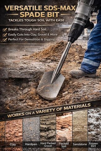 SDS Max Clay Spade Bit, 4.5" x 17" Heavy-Duty 40CrMo Steel Shovel Bit for Rotary Hammer & Demolition Hammer, for Digging Clay, Soil, Gravel, Sandstone & Landscaping in Saudi Arabia