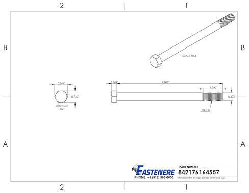 مسامير لولبية بغطاء رأس سداسي مقاس 1/2-13 × 7 بوصة، محرك سداسي خارجي، فولاذ مقاوم للصدأ 304، ملولب جزئيًا، فولاذ مقاوم للصدأ، الكمية 25 من Fastenere in Kuwait