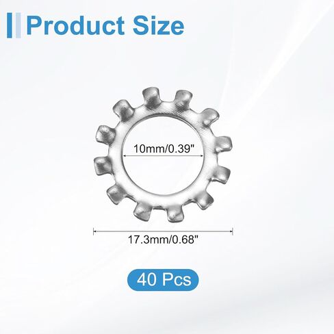 uxcell 40Pcs 3/8 External Tooth Lock Washer, 304 Stainless Steel Multi-Tooth Star Washer Locking Fastener, Silver Tone in Saudi Arabia