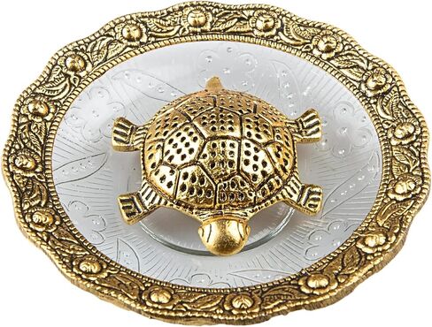 العناية العجيبة | تمثال سلحفاة فنغ شوي داخل طبق زجاجي منحوت بتفاصيل رائعة بلمسة نهائية عاجية عتيقة - أيدول للسيارة | ديكور المنزل | هدية | (طبق السلحفاة 5") in Kuwait