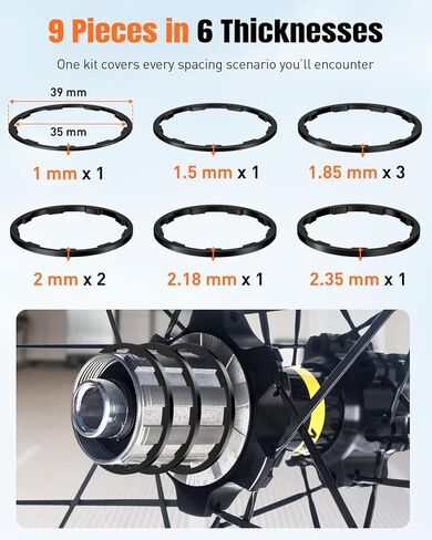 Pawfly 9 Pcs Bike Cassette Spacer Kit, Aluminum Alloy Flywheel Hub Washer for 7/8/9/10/11 Speed Cassette, 6 Sizes – 1/1.5/1.85/2/2.18/2.35mm, Bicycle Flywheel Washer, MTB Road Bike Cassette Gasket in Saudi Arabia