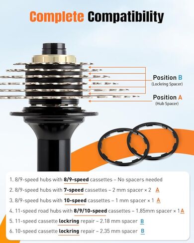 Pawfly 9 Pcs Bike Cassette Spacer Kit, Aluminum Alloy Flywheel Hub Washer for 7/8/9/10/11 Speed Cassette, 6 Sizes – 1/1.5/1.85/2/2.18/2.35mm, Bicycle Flywheel Washer, MTB Road Bike Cassette Gasket in Saudi Arabia