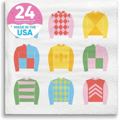 مناديل Big Dot of Happiness Derby Horse Race، ديكور حفلات كنتاكي الحريري الملون، مناديل ورقية بيضاء مكونة من 3 طبقات لمشروبات الكوكتيل - 24 قطعة in Saudi Arabia