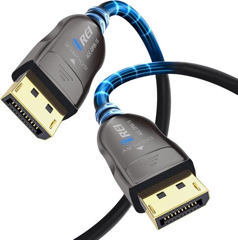 OREI 8K DisplayPort 2.0 Active Optical Cable 30ft, 54Gbps UHBR13.5, 8K@60/30Hz, 4K@144Hz, HDR10+, Dolby Vision, VRR, EMI-Free, Gold-Plated, PVC Cable (AOC-DP8K-30) in Saudi Arabia