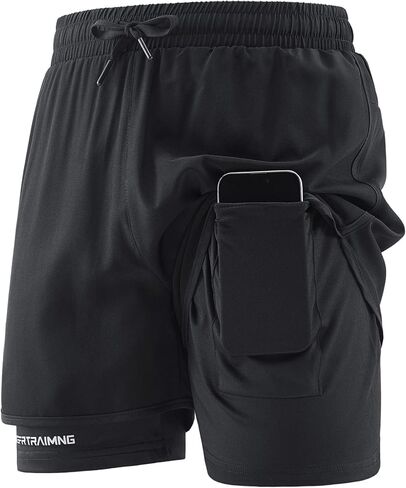 Men 2 in 1 Running Shorts Quick Dry Athletic Workout Shorts with Liner and Towel Loop in Saudi Arabia
