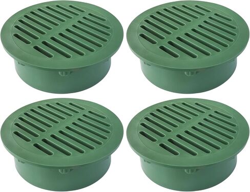 Calvana 4-Pack 6 Inch Round Drain Grate Cover for Yard Drainage, Plastic Outdoor Drain Cover for Lawn, Landscape and Patio, 6" Stormwater Drain Grate Replacement, Green in Saudi Arabia
