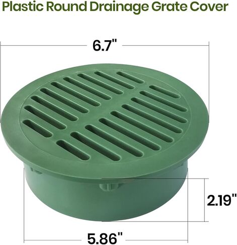 Calvana 4-Pack 6 Inch Round Drain Grate Cover for Yard Drainage, Plastic Outdoor Drain Cover for Lawn, Landscape and Patio, 6" Stormwater Drain Grate Replacement, Green in Saudi Arabia