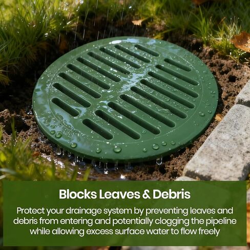 Calvana 4-Pack 6 Inch Round Drain Grate Cover for Yard Drainage, Plastic Outdoor Drain Cover for Lawn, Landscape and Patio, 6" Stormwater Drain Grate Replacement, Green in Saudi Arabia