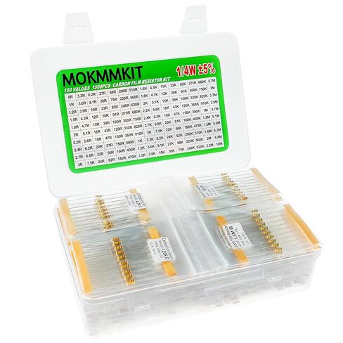 MOKMMKIT 150 قيمة 1500 قطعة طقم مقاوم 1 أوم-10 متر أوم 1/2 واط 5% 0.5 واط مجموعة متنوعة من مقاومات فيلم الكربون in Kuwait