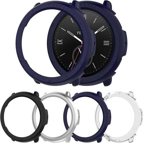 حافظة مكونة من 4 عبوات متوافقة مع ساعة Amazfit Active 2 الذكية، تصميم مجوف غير لامع من مادة البولي كربونات الصلبة وغطاء حماية مضاد للسقوط لساعة Amazfit Active 2 (أسود + ضوء النجوم + ذهبي وردي + شفاف) in Kuwait