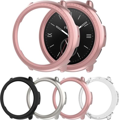 4-Pack Case Compatible with Amazfit Active 2 Smart Watch, Matte Hollow Design Hard PC Bumper Shell Cover Drop-Proof Protective Case for Amazfit Active 2 (Black+Starlight+Rosegold+Clear) in Saudi Arabia