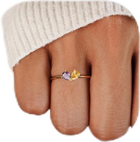 خواتم جوهرة الذهب للنساء غير مشوهة 14K مطلية بالذهب خاتم زركونيا مكعب للأم والابنة حجر الميلاد هدية مجوهرات لأفضل صديق/أخت/زوجين/جدة/حفيدة in Kuwait