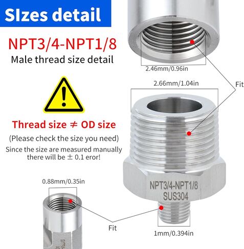 2 pack 3/4 to1/8male adapter,NPT3/4Male-NPT1/8Male nipple,Heavy-duty threaded pipe fitting, stainless steel304. in Kuwait