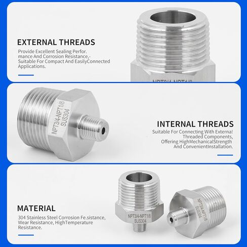 2 pack 3/4 to1/8male adapter,NPT3/4Male-NPT1/8Male nipple,Heavy-duty threaded pipe fitting, stainless steel304. in Kuwait