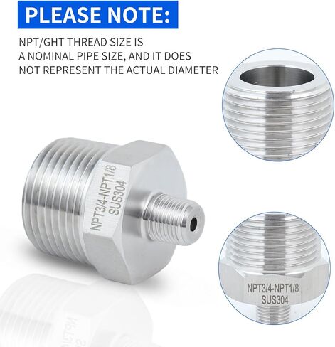 2 pack 3/4 to1/8male adapter,NPT3/4Male-NPT1/8Male nipple,Heavy-duty threaded pipe fitting, stainless steel304. in Kuwait