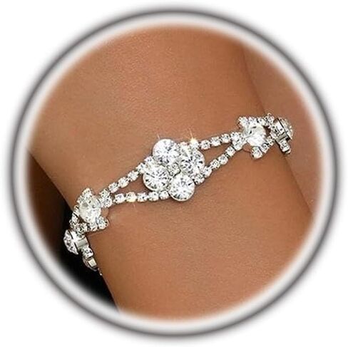 Rhinestone Bracelet for Women,Dainty Silver Crystal Wedding Bracelets for Bridesmaids Guests Bride,Bling Sparkly Charm Bracelet Funky Jewelry in Saudi Arabia
