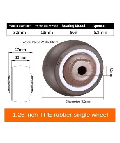 4 Pieces/lot 1.25 inch Brown Single Caster TPE Rubber Wheel wear-Resistant Silent Accessory Pulley in Saudi Arabia