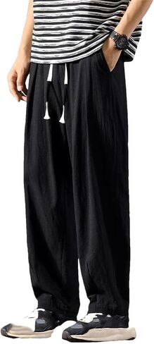 Men Summer Elastic Waist Straight Casual Ice Silk Male Wide Leg Loose Sweatpants in Saudi Arabia