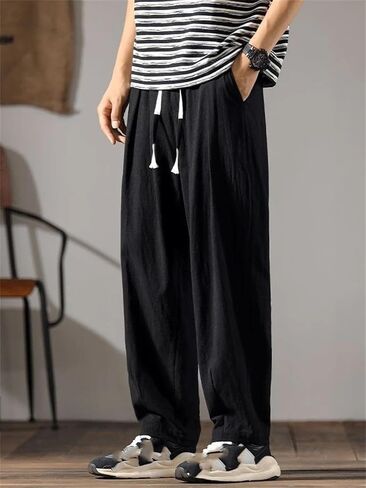 Men Summer Elastic Waist Straight Casual Ice Silk Male Wide Leg Loose Sweatpants in Saudi Arabia