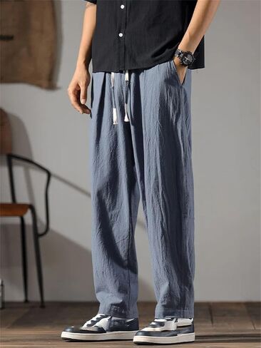 Men Summer Elastic Waist Straight Casual Ice Silk Male Wide Leg Loose Sweatpants in Saudi Arabia