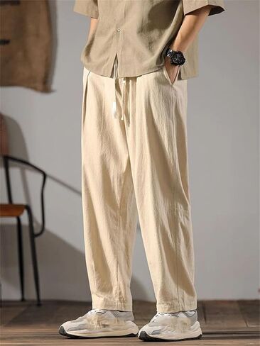Men Summer Elastic Waist Straight Casual Ice Silk Male Wide Leg Loose Sweatpants in Saudi Arabia