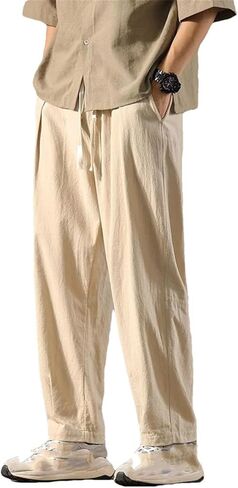الرجال الصيف مرونة الخصر مستقيم عارضة الحرير الجليد الذكور واسعة الساق Sweatpants فضفاضة in Saudi Arabia