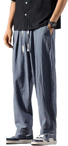 Men Summer Elastic Waist Straight Casual Ice Silk Male Wide Leg Loose Sweatpants in Saudi Arabia