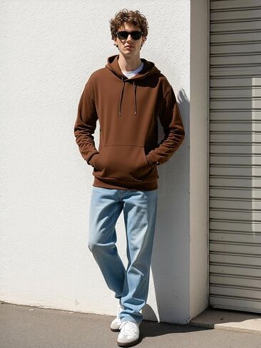 Men's Fleece Hoodie, Long-Sleeve Pullover with Drawstring Hood & Kangaroo Pocket, Casual Wear in Saudi Arabia