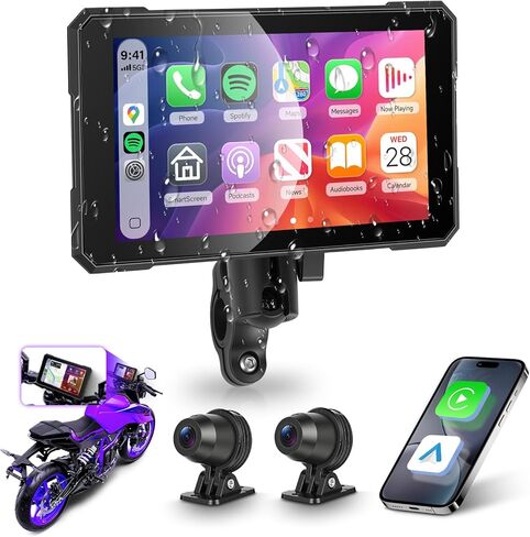 Motorcycle CarPlay Screen 7 Inch Portable Wireless Carplay Android Auto for Motorbike IP68 Waterproof Touchscreen, Supports Airplay & Android Cast, GPS Navigation, Bluetooth, EQ, Voice Control in Saudi Arabia