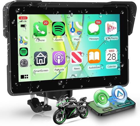 شاشة Carplay Carplay 7 بوصة محمولة Carplay Android Auto لدراجة نارية IP68 شاشة تعمل باللمس المضاد للماء ، تدعم Airplay & Android Cast ، التنقل في GPS ، Bluetooth ، EQ ، التحكم الصوتي in Kuwait
