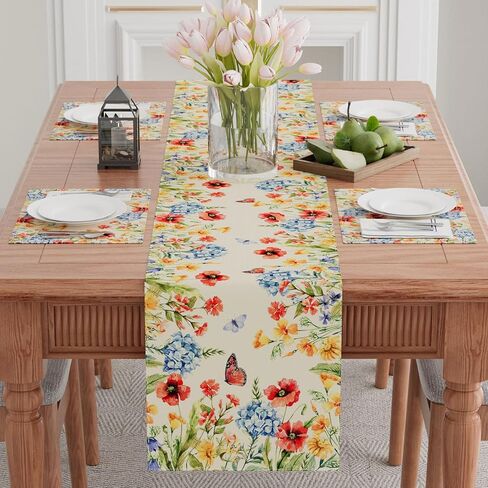 XCHI Watercolor Colorful Wildflowers Butterfly Spring Table Runner Summer Table Decoration for Party Home Kitchen Dining Holiday Decor 13x72 Inch in Saudi Arabia