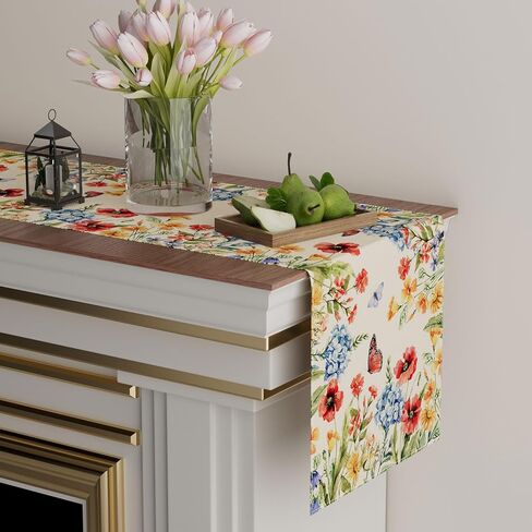XCHI Watercolor Colorful Wildflowers Butterfly Spring Table Runner Summer Table Decoration for Party Home Kitchen Dining Holiday Decor 13x72 Inch in Saudi Arabia