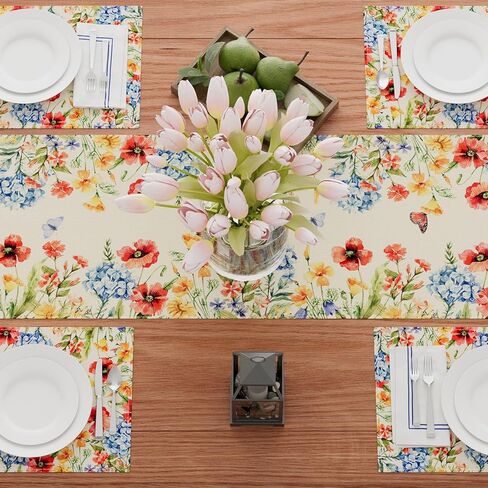 XCHI Watercolor Colorful Wildflowers Butterfly Spring Table Runner Summer Table Decoration for Party Home Kitchen Dining Holiday Decor 13x72 Inch in Saudi Arabia