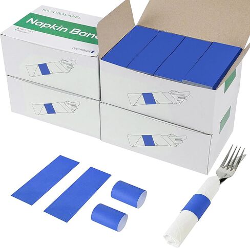 NATURALABEL Bulk Pack of 8,000, Self-Adhesive Napkin Bands for Small Business, Restaurants, Events - 4 Boxes, 2000 per Box (Blue) in Kuwait