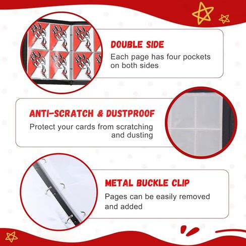 Trading Card Binder 4 Pocket with 50 Removable Sleeves, 400 Pockets Baseball Football Card Binder, 3-Ring Sports Card Collection Album, Perfect for Pokemon, Magic: The Gathering, and Yu-Gi-Oh cards in Saudi Arabia
