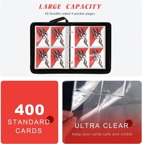 Trading Card Binder 4 Pocket with 50 Removable Sleeves, 400 Pockets Baseball Football Card Binder, 3-Ring Sports Card Collection Album, Perfect for Pokemon, Magic: The Gathering, and Yu-Gi-Oh cards in Saudi Arabia