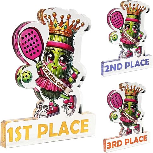 ترقية 3 قطع Pickleball Trophy مضحكة للفتيات، ميداليات Pickleball الأولى والثانية والثالثة، جائزة بطولة كرة المخلل الأكريليك للفتيات في مسابقات Pickle Baller in Kuwait