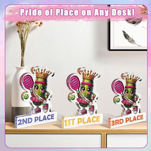 ترقية 3 قطع Pickleball Trophy مضحكة للفتيات، ميداليات Pickleball الأولى والثانية والثالثة، جائزة بطولة كرة المخلل الأكريليك للفتيات في مسابقات Pickle Baller in Kuwait