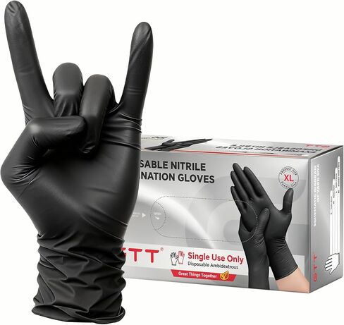 GTT Black Nitrile Exam Gloves 4 Mil, Powder-Free Disposable Gloves for Medical, First Aid,Cleaning Food Prep, Tattoo,Cooking in Saudi Arabia