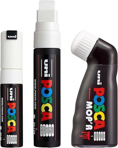 posca Black Paint Marker Set – 3 Broad Nib Pens (MOP’R, PC-17K, PC-8K) | Extra Broad Tips 8 mm–19 mm | Premium Multi-Surface Acrylic Markers for Artists & Crafters in Saudi Arabia