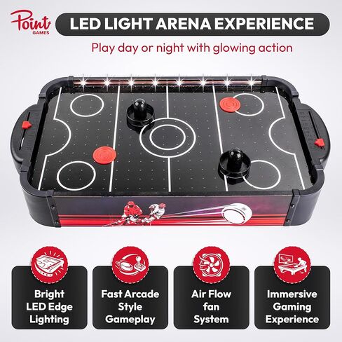 لعبة هوكي الهواء مع أضواء LED - لعبة هوكي الهواء المحمولة على الطاولة للأطفال والمرح العائلي، لعبة طاولة هوكي الهواء العلوية مع 2 دافعين، طاولة ألعاب هوكي هوائي مدمجة على طراز أركيد للمنزل in Kuwait