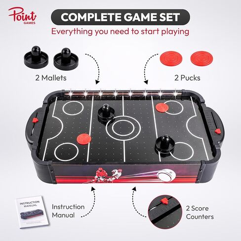 لعبة هوكي الهواء مع أضواء LED - لعبة هوكي الهواء المحمولة على الطاولة للأطفال والمرح العائلي، لعبة طاولة هوكي الهواء العلوية مع 2 دافعين، طاولة ألعاب هوكي هوائي مدمجة على طراز أركيد للمنزل in Kuwait