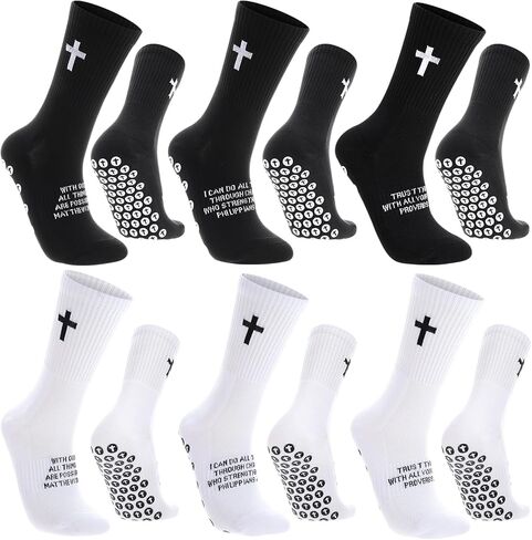 4/6 Pairs Cross Grip Soccer Socks, Anti-Slip Sports Socks with Christian Bible Cross Sock for Dad, Husband, Grandpa in Saudi Arabia